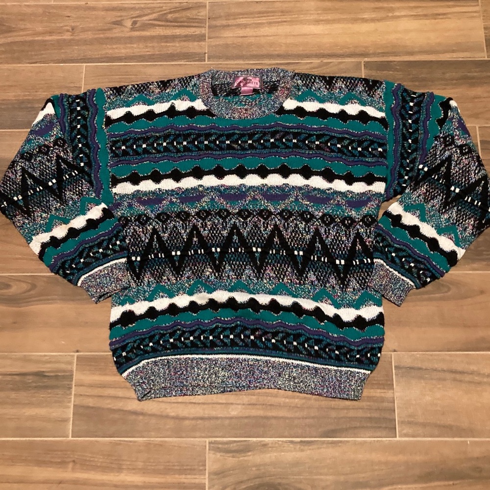 Vintage Concrete Mix Size L Pullover Sweater Textured "Coogi" Style